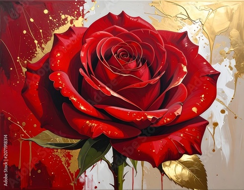 Close-up of a vibrant red rose with water droplets.