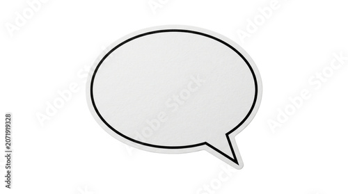 A single blank white speech bubble or cartoon talk box with black outline against a clear background.