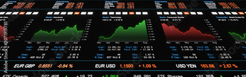 Foto Sector stock index chart insurance and technology up and health care and consumer goods down