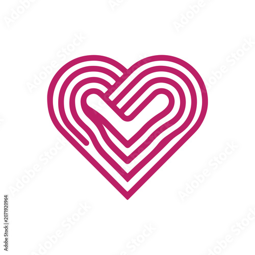 Minimalist Pink Heart Logo Design Featuring Interwoven Linear Patterns.
