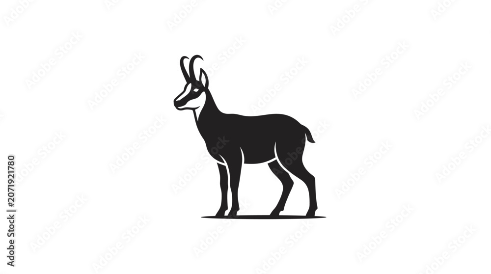 Fototapeta premium Black silhouette of a mountain goat standing on a white background