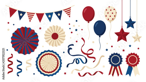 Patriotic Party Decorations Flat Vector Elements Collection Set