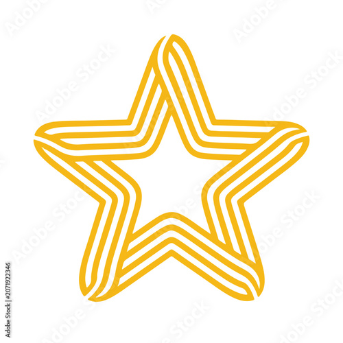 Abstract golden yellow star icon with a stylized linear ribbon design.