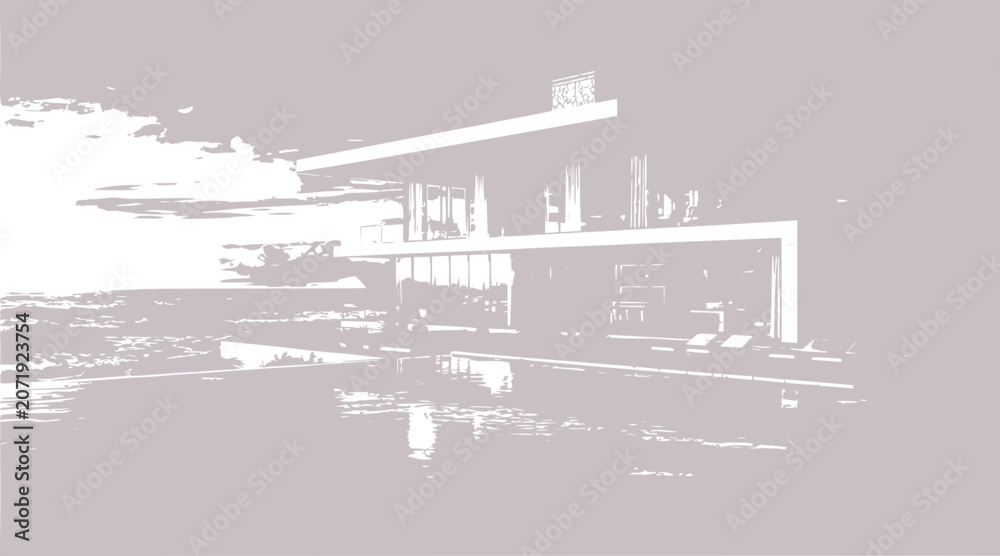 Obraz premium modern house by the water, minimalist architecture