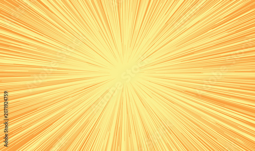 Yellow Manga Speed Lines Background, Comic Book Action Radial Zoom Pattern, Bright Orange Abstract Sunburst Burst Vector Graphic 