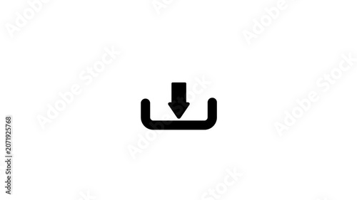 White Download Icon Animation with Moving Arrow Indicating Data Loading Transfer or File Saving Concept Isolated on White Background.