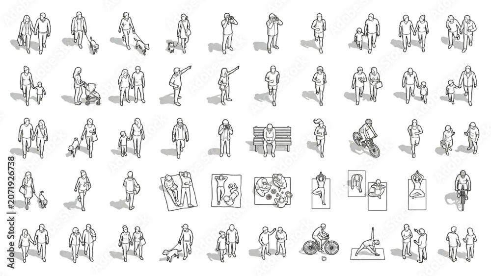Obraz premium Landscape Architecture Human Entourage CAD Blocks with Recreation and Pedestrian Figures