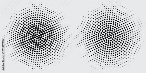 Abstract monochrome dot gradient circles and geometric illusion elements in a clean radial set colorful digital artwork eps10
