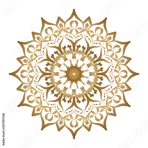 Indian flower mandala art luxury golden circle frame vintage gold circular Islamic floral motif