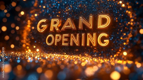Grand Opening Background featuring Majestic Sparkling Neon Text for Business Success, Luxury Celebration Event Launch and Cinematic Invitation Masterpiece for Creative Projects