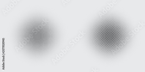 Black radial optical graphics with halftone discs, dotted fades, and modular geometric accents creative abstract pattern eps10