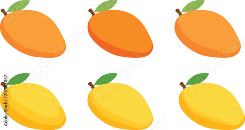 Foto Mango fruit collection with colorful orange yellow ripe tropical design vector i