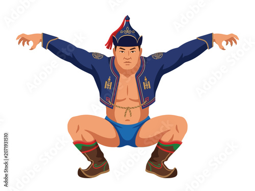 Fotografie A muscular man in wrestling gear performs a dynamic pose in the ring