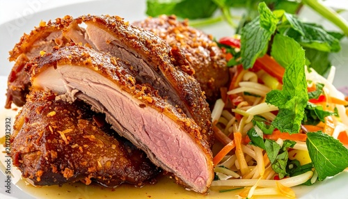 Crispy Roasted Pork Belly Served with Fresh Salad