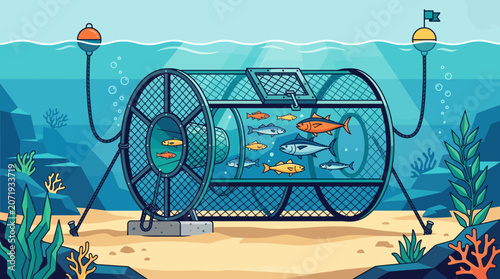 Photos Underwater Fish Trap Vector Illustration
