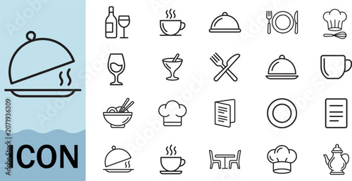 Foto Restaurant dining icon set for gourmet food service menu