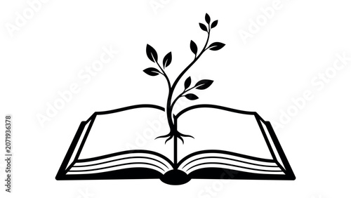 Εκτύπωση καμβά Sprouting Knowledge: An open book symbolizes the growth of wisdom as a delicate seedling emerges from its pages, representing the flourishing power of education and learning