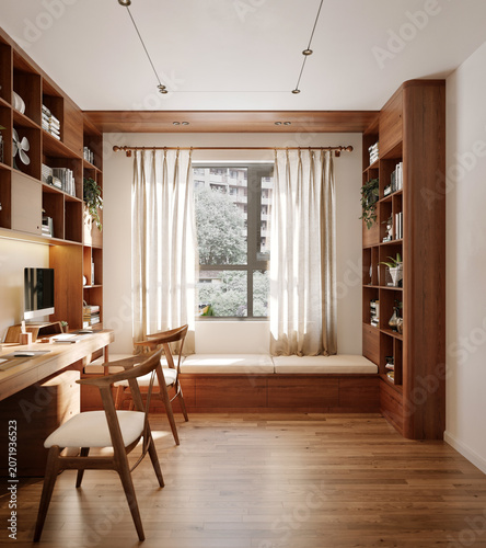 3d render study room, bedroom