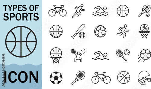 Fotografie Sports equipment and activity icons for recreation and fitness