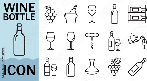 Fotografie Wine bottle and related icons for drinks and celebration