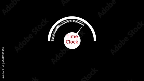 Animated speedometer sign with clock time icon. Indicator level icon. Risk level. Car speedometer cartoon animation on black background 4k motion video animation.