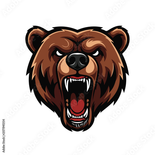 Roaring Bear Mascot Head Aggressive Sports Logo Flat Vector Illustration Set