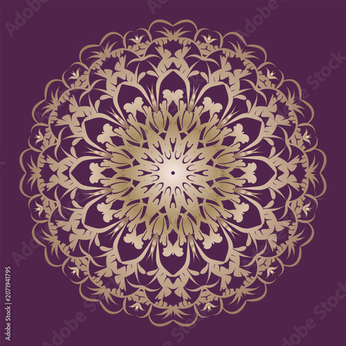 Indian flower mandala art luxury golden circle frame vintage gold circular Islamic floral motif