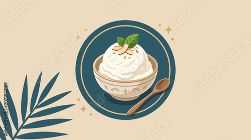 Coconut Ice Cream Bowl Vector Illustration