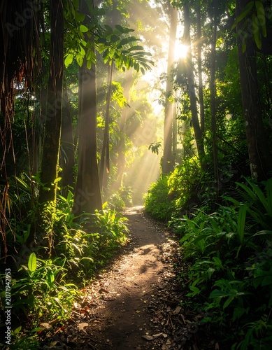 A serene forest path bathed in sunlight (4)