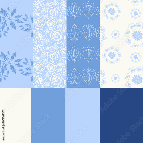 Vintage Inspired Floral Repeat Designs in Soft Blue Tones