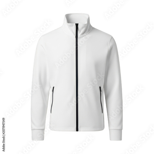 White zip-up jacket for men isolated isolated on transparent background