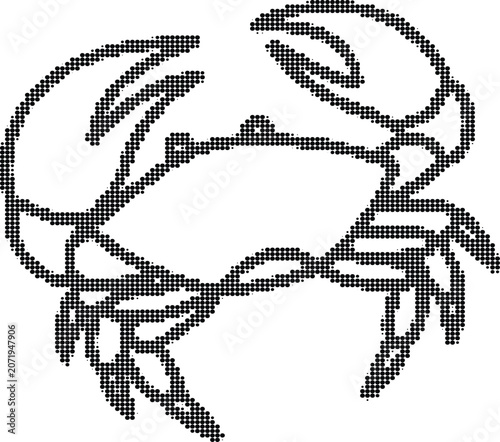 Fotografie Crab scuttling on beach, detailed dot art design, marine life symbol for ocean and seafood
