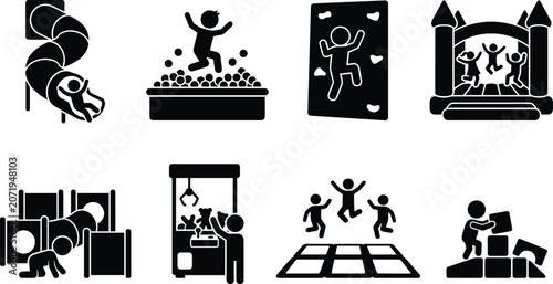 Tableau sur toile Indoor playground and amusement center icon set featuring children silhouettes p