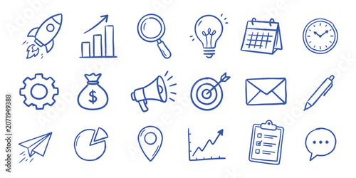 Photos marketing and business icons in doodle style, vector file