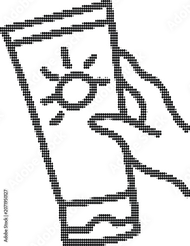 Sunscreen tube with sun icon in halftone dot pattern black and white vector illustration for summer skincare protection.
