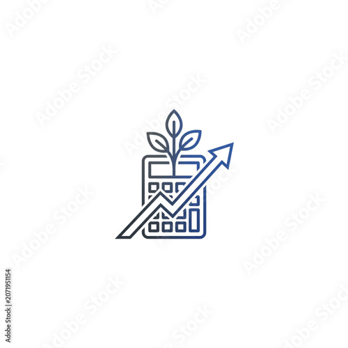 Accounting Budget ROI Calculator with Economic Growth Arrow and Leaves Element