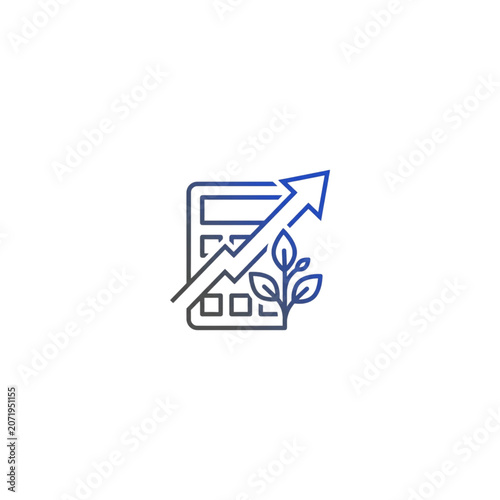 Financial Investment Calculator with Growth Arrow and Plant Leaves Vector Icon