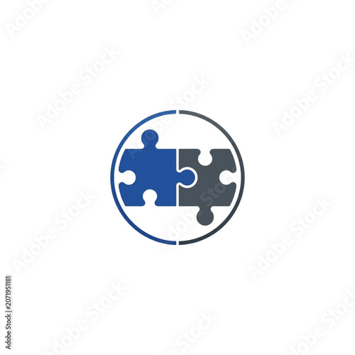 Corporate Partnership Solution Circle Jigsaw Puzzle Pieces Icon in Royal Blue