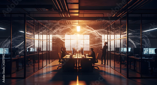 Futuristic Research Laboratory with Scientists Conducting Advanced Medical Analysis using Holographic Digital Data Interfaces