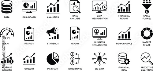 Professional Business Data Analytics and Financial Report Icon Set