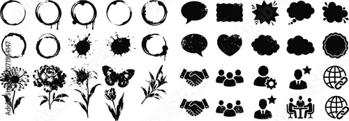 Set of Grunge Design Elements and Business Icons Collection