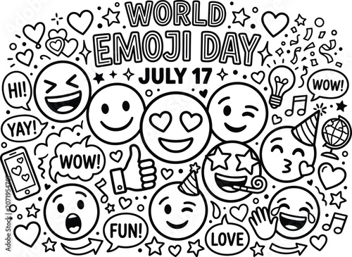 Photos World emoji day celebration illustration on july 17th with smiling faces
