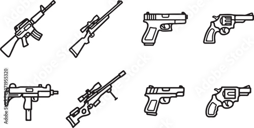 Fotografía Eight different types of guns icon set