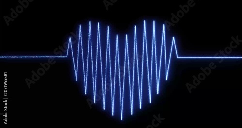 Neon glowing love card icon neon heartbeat line animation. With love icon one line drawing concept. Neon Line drawing love animation on a black background