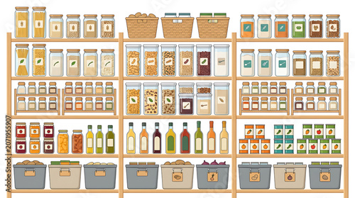 A wellstocked pantry with various food items on shelves