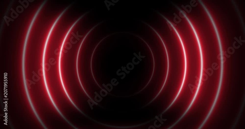 Bright neon lights circle waves loop animation. On a black background radio waves seamless video footage sound wave signal radar intelligence animation