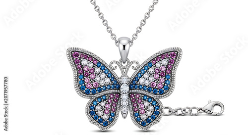 Elegant butterfly necklace with blue and red wings