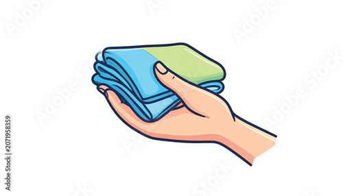 Hand holding folded colorful cloth napkins.