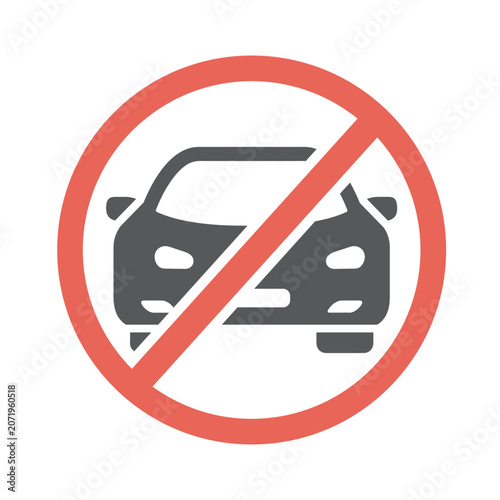 A standard prohibition sign featuring a car, used to signify no vehicle entry or a restricted car access area for road safety and traffic control.