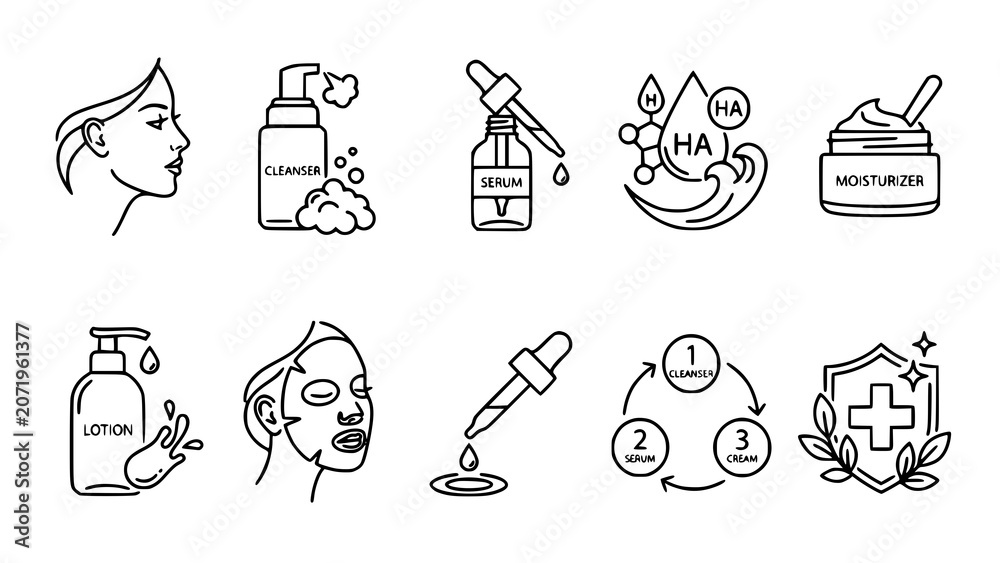 Fototapeta premium Skincare routine and product icons